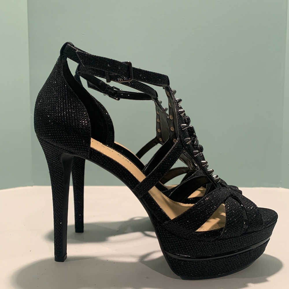 Antonio Melani black sparkly platforms sandals